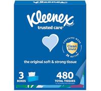 Kleenex Trusted Care Facial Tissues, 3 Flat Boxes, 160 Tissues per Box, 2-Ply (480 Total), Packaging May Vary