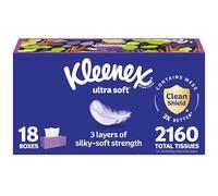 Kleenex Ultra Soft Facial Tissue, 18 Boxes, 120 Tissues per Box, 3-Ply (2160 Total Tissues) (Packaging May Vary)