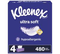 Kleenex Ultra Soft Facial Tissues 4 Flat Boxes 120 Tissues per Box 3-Ply (480 Total Tissues) Packaging May Vary