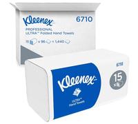 Kleenex Ultra Paper Towels 6710 V-Fold 3-Ply Towels, Ultra-Absorbent, Tear-Resistant, 15 Packs X 96 Sheets (1,440 Towels Total),