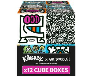 Kleenex x Mr Doodle Limited Edition Design Multipack Facial Tissues - 12 Cube Tissue Boxes, Designed in Collaboration with Mr Doodle, Made to Look
