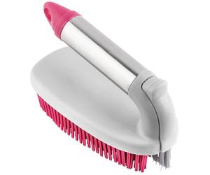 Kleeneze 2 in 1 Scrubbing Brush - Rubber Bristles, Crevice Cleaning Brush, Removable Thin Brush for Cleaning Tiles, Grout and Hard to Reach Areas, Bathroom/Kitchen Scrubber, Pink/Grey