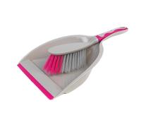 Kleeneze KL062390EU Deluxe Handheld Dustpan & Brush Set - Sweeping Broom with Soft Grip Handle, Compact Dustpan with Rubber Lip, Perfect for Dust and Dirt, Ideal for Most Hard Surfaces, Grey/Pink