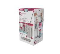 Kleeneze Flat Head Mop & Bucket Set - Built-In Wringing Function, Dirt-Removing Scraper, Compact Design, Slimline, Vinyl, Tile & Wood, 5l Capacity, Twin Compartment, Soaking/Wringing, Machine Washable