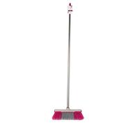 Kleeneze KL062437EU Soft Bristle Broom - Removes Dirt & Dust, Scratch Free Bristles, Extra Long 1.2 M Handle, Stainless Steel, for Hard Floors, Kitchen/Bathroom Sweeping, Compact Head, Pink/Grey