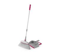 Kleeneze KL068392EU7 Long Handled Dustpan And Brush - Extendable Handle, Dustpan With Footstep & Scraper Lip, Strong Bristles, 180 ° Swivel Head Broom, Teeth To Clean Brush Head, Scratch Free