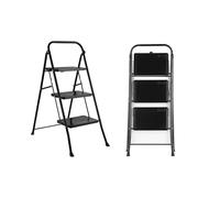 Kleeneze KL068514BLKFEU7 3 Step Ladder - Lightweight Folding Stepladder for DIY, Decorating, Anti-Slip Outdoor & Indoor Steps, Heavy Duty Steel Frame, Easy Reach 105cm, Compact Foldable Storage, Black