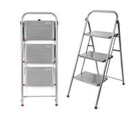 Kleeneze KL068514EU 3-Step Folding Stepladder - Large Step Stool with Non-Slip Feet, Collapsible for Compact Storage, Strong Steel Structure, Safety Clip, 150kg Weight Capacity, 105cm High, Pink/Grey