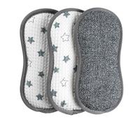 Kleeneze KL076472EU7 Star Scrubbing Sponges, Cleaning Pads, Scourer, Treated with Anti-Bac Protection, Double Sided, Removes Tough Staines in Kitchen/Bathroom, Surfaces, Pans, Machine Washable, 3-Pack