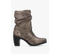 Klei Cool Graphite Leather Rouched Block Heel Ankle Boots - Pewter Metalic / 40