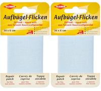 Kleiber 30 x 6 cm Extra Soft Fine Cotton Iron-On Repair Tape, Light Blue (Pack of 2)