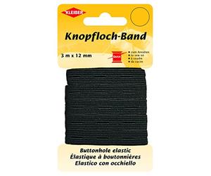 Kleiber 710-92 Buttonhole elastic 3m x 12mm Black, Polyester blend, 14 x 8 x 1 cm