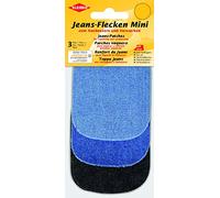 Kleiber Set of Six Mini Iron-On Jeans Repair Patches (3 Colours) -9cm x 7cm-Light Middle Blue/Black
