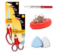 Kleiber Complete Sewing Starter Kit - 250mm & 140mm Scissors, Magnetic Pin Cushion, Seam Ripper & Tailor's Chalk - 5-Piece Dressmaking Gift Set for Beginners - Red