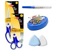 Kleiber Complete Sewing Starter Kit - 250mm & 140mm Scissors, Magnetic Pin Cushion, Seam Ripper & Tailor's Chalk - 5-Piece Dressmaking Gift Set for Beginners - Blue
