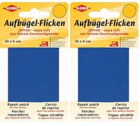 Kleiber Extra Soft Fine Cotton Iron-On Repair Tape, Middle Blue - 30 x 6 cm Mending Patch (Pack of 2)