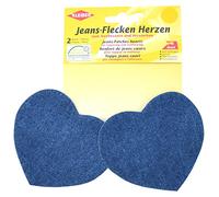 Kleiber Iron On Denim Jean Heart Shaped-Medium Blue-2 Patches,8.5 cm x 10.5 cm