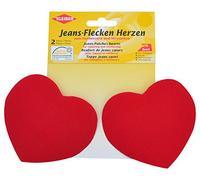 Kleiber Iron On Denim Jean Heart Shaped-Red-2 Patches,ca. 8,5 cm x 10,5 cm