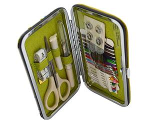Kleiber Pocket Sized Hard Case Travel Sewing Kit including Scissors/Thread/Spare Buttons/Unpicker/T AV25pe Measure And Fasteners, Blue/Green