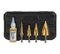 Klein Tools 25950 Step Drill Bit Set, Spiral Double Fluted, Titanium Nitride Coating, 1/4-Inch Impact Shank, Rugged Case, 4-Piece