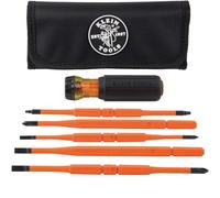 Klein Tools 32288 Insulated Screwdriver, 8-in-1 Screwdriver Set with Interchangeable Blades, 3 Phillips, 3 Slotted and 2 Square Tips, Black/Orange