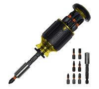 Klein Tools 32308 Multi-bit Stubby Screwdriver, Impact Rated 8-in-1 Adjustable Magnetic Tool with Phillips, Slotted, Square and Nut Driver