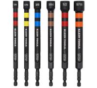 Klein Tools 32940 SAE Magnetic Hollow Impact Nut Drivers Set, 6-Piece Color Coded Hollow Power Nut Driver with Extended Reach, 6 SAE Sizes