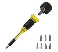 Klein Tools 32961A 8-in-1 Tru-Grip Screwdriver with Stubby, Phillips, Slotted, Square Tips, 1/4-Inch Nut Driver, Rare-Earth Magnet, 6-Bit Storage, Ball-Style Handle