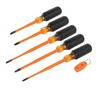 Klein Tools 33736INS Insulated Screwdriver Set, 1000V Slim-Tip Driver with Phillips, Cabinet and Square Bits and a Magnetizer, 6-Piece
