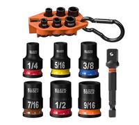 Klein Tools 33808 Grab-And-Go Impact Socket Set, SAE, 7-Piece Set with Sleeve, Carabiner, and 3/8-Inch Drive, Color-Coded 1/4, 5/16, 3/8, 7/16, 1/2, and 9/16-Inch Sockets