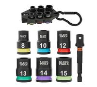 Klein Tools 33808M Grab-and-Go Impact Socket Set, Metric, 7-Piece Set with Sleeve, Carabiner, 3/8-Inch Drive, Color-Coded 8 mm, 10 mm, 12 mm, 13 mm, 14 mm, 15 mm Sockets