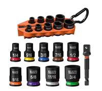 Klein Tools 33809 Grab-And-Go Impact Socket Set, SAE, 10-Piece Set with Sleeve, Carabiner, and 3/8-Inch Drive, Color-Coded 1/4, 5/16, 3/8, 7/16, 1/2, 9/16, 5/8, 11/16, and 3/4-Inch Sockets