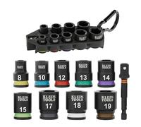 Klein Tools 33809M Grab-and-Go Impact Socket Set, Metric, 10-Piece Set with Sleeve, Carabiner, 3/8-Inch Drive, Color-Coded 8 mm, 10 mm, 12 mm, 13 mm, 14 mm, 15 mm, 17 mm, 18 mm, 19 mm Sockets