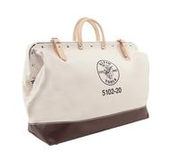 Klein Tools 5102-20 Heavy Duty Natural Canvas Tool Bag, Tool Tote, Multi-Purpose Bag with Wide Hinged Opening and Leather Handles, 20-Inch