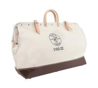 Klein Tools 5102-22 Heavy Duty Natural Canvas Tool Bag, Tool Tote, Multi-Purpose Bag with Wide Hinged Opening and Leather Handles, 22-Inch