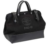 Klein Tools 510212BLK Heavy Duty Black Canvas Tool Bag, Tool Tote, Multi-Purpose Bag with Wide Hinged Opening and Leather Handles, 12-Inch