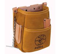 Klein Tools 5125L All Leather 5-Pocket Tool Pouch with Chain Tape Thong and Tunnel Belt Connection