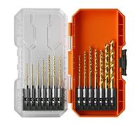 Klein Tools 53614 14-Piece Titanium Drill Bit Set, Impact-Rated, 1/4-Inch Hex Shank, Cuts Metal, Plastic, Wood, 11 Unique Sizes