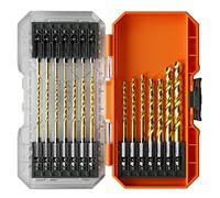 Klein Tools 53621 21-Piece Titanium Drill Bit Set, Impact-Rated, 1/4-Inch Hex Shank, Cuts Metal, Plastic, Wood, 15 Unique Sizes