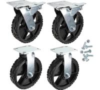 Klein Tools 54851MB 8-Inch Replacement Caster Wheels, Set of 4: Two Swivel with Brake/Two Fixed, Rubber Outer, Utility Carts, Wagons, Dolly