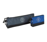 Klein Tools 55559 Stand-Up Zipper Bag Tool Pouch with Carabiners, 7-Inch Blue and 14-Inch Gray Utility Bags with Reinforced Bottom, 2-Pack