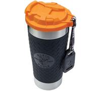 Klein Tools (KLEBE) 55580 Stainless Steel Tumbler with Flip-top Lid, Insulated 20 oz. Tradesman's Double Wall Vacuum Mug, Slip-resistant Sleeve, Black/Orange