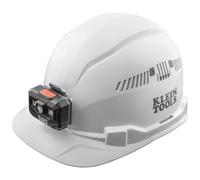 Klein Tools 60113RL Hard Hat, Rechargeable Headlamp, Vented, Cap Style, Padded Self-Wicking Odor-Resistant Sweatband, White