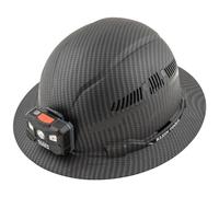Klein Tools 60347 Hard Hat, Vented Full Brim, Class C, Premium KARBN Pattern, Rechargeable Lamp, Padded Sweat-Wicking Sweatband, Top Pad