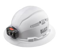 Klein Tools 60407RL Hard Hat, Rechargeable Headlamp, Vented, Full Brim Style, Padded Self-Wicking Odor-Resistant Sweatband, White