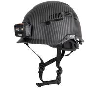 Klein Tools 60517 Safety Helmet, Vented Class C with Rechargeable Lamp and Chin Strap, Premium KARBN Pattern, Adjustable Vents