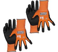 Klein Tools 60580 Work Gloves, Knit Dipped Cut Resistant ANSI A1 Nitrile Coated Gloves, Nylon-Spandex, Touchscreen Capable, Medium, 2-Pair