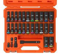 Klein Tools 65123HD KNECT Deep-Well Impact Socket Set, 1/2-Inch Drive, SAE and Metric, 28-Piece Tool Set, 1/4-Inch Impact Driver, Wrench Extensions, Color-Coded, Removable Socket Organizer