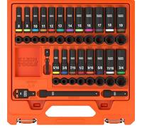 Klein Tools 65148HD KNECT Deep Well and Shallow Impact Socket Set, 3/8-Inch Drive, SAE and Metric, 44-Piece Tool Kit, Impact Drive, Swivel Adapter, Wrench Extensions, Removable Socket Organizer