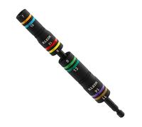 Klein Tools 652MQS Impact-Rated Quad Socket Set, 8 Sizes In 2 Flip Socket Drivers, 4-In-1 Color-Coded Heavy-Duty Multi Tool, 1/4-Inch Drive, Metric 7mm - 14mm, 6-1/2-Inch Extension Shaft